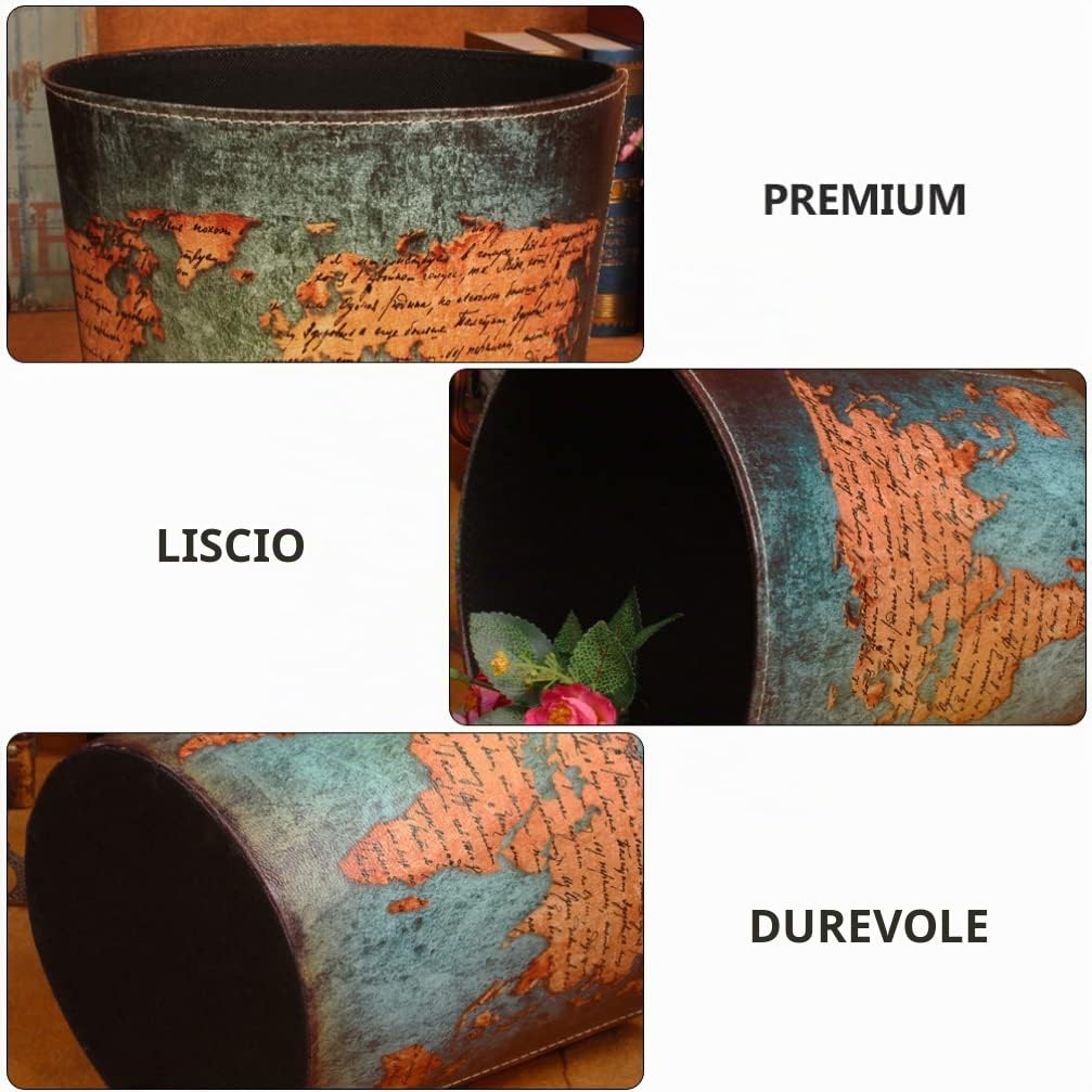Cestino Getta Carte Vintage Decò 1 Pezzo in Pelle Pu | Struttura Cartone, Superficie Liscia, Apertura Ampia, per Lavanderia e Ufficio
