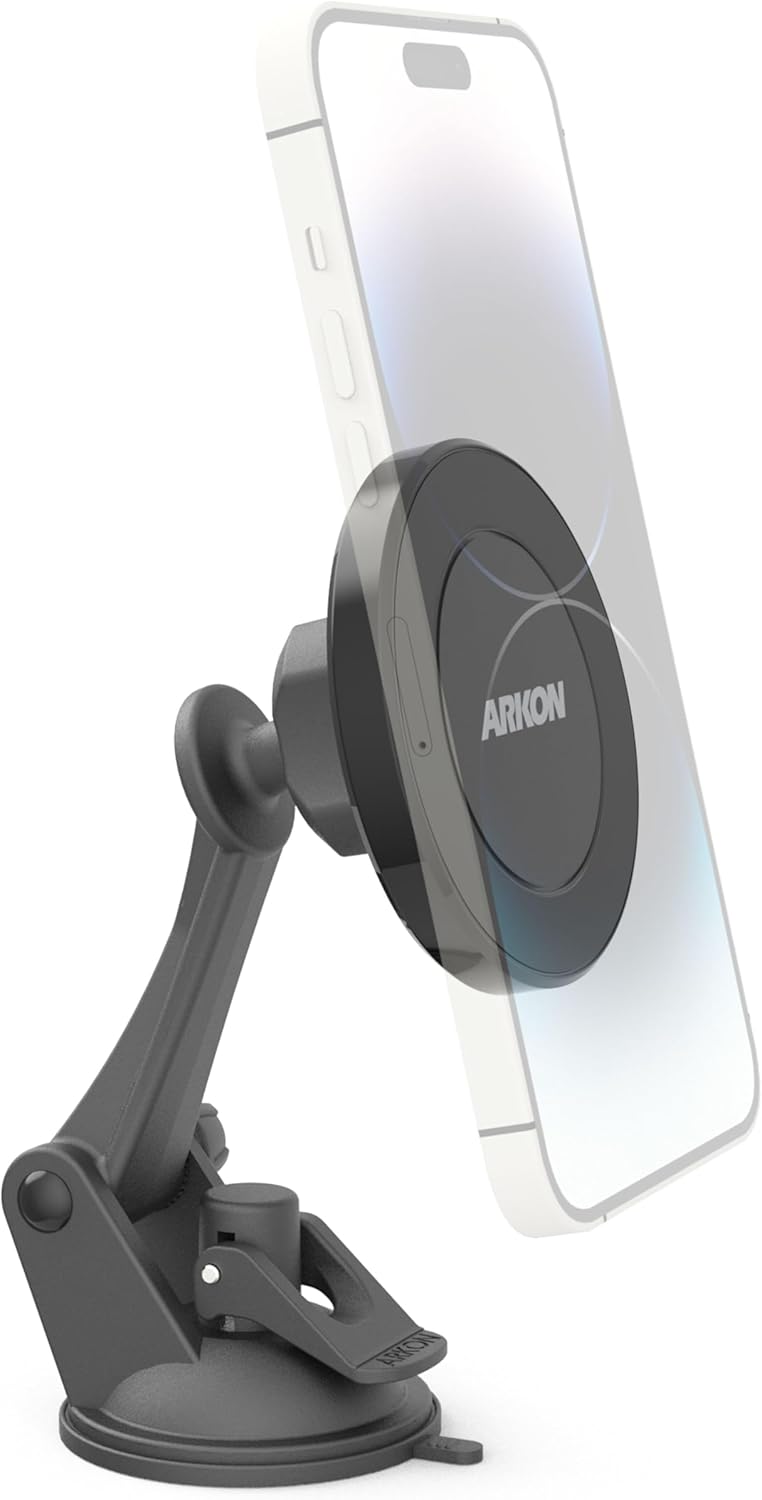 ARKON Mounts Magnetic Phone Mount with Suction Mount, Strong Neodymium Magnets, Suction Mount for Windshields and Dashes, 360° Swivel for Easy Positioning, for iPhone, Galaxy, and More
