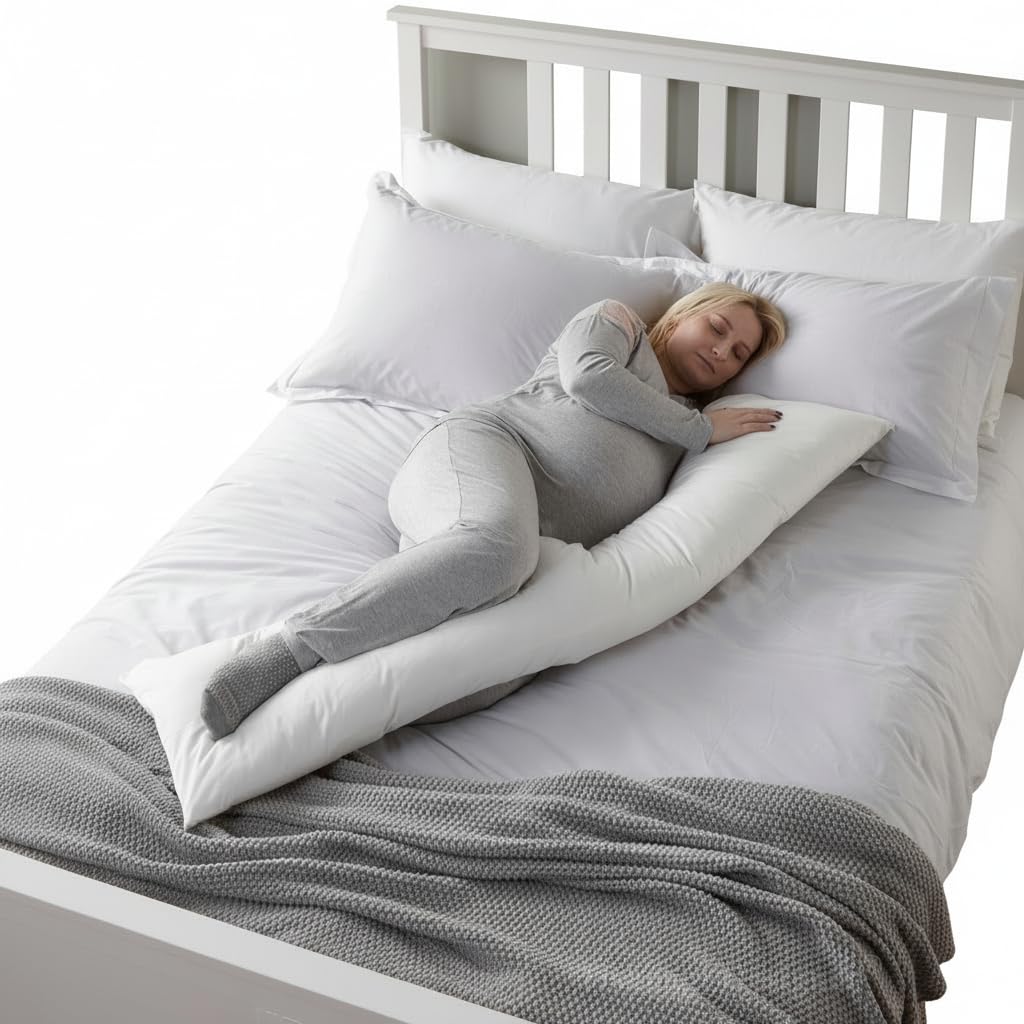 Microfiber Cuddle Pillow for Body Support, Ideal for Side Sleepers and Expecting Mothers, Cotton Fabric Machine Washable, 54 x 18 inches (White, Full Body)
