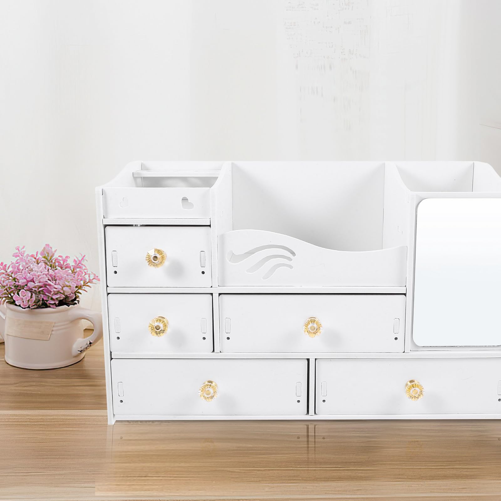 Organizer da Tavolo Bianco con Cassetti, Grande Capienza | Pvc e Pannello Legno-plastica, Uso Desktop con Suddivisione Interna, Stile Semplice Decorativo