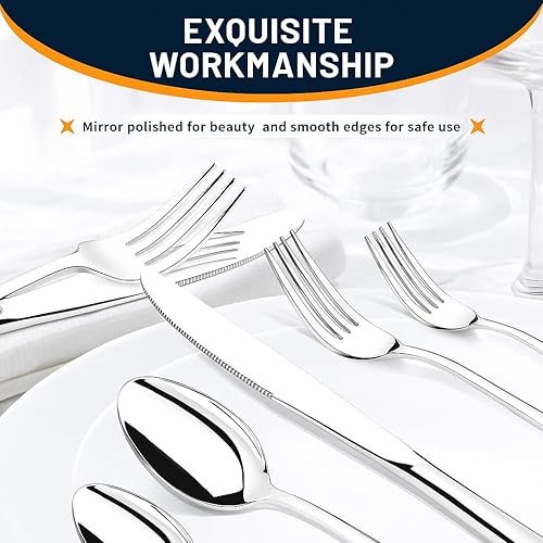 Miniatura 4 de Juego de cubiertos de 60 piezas para 12, juego de cubiertos de acero inoxidable de alta calidad, juegos de utensilios para comer con cuchillos para