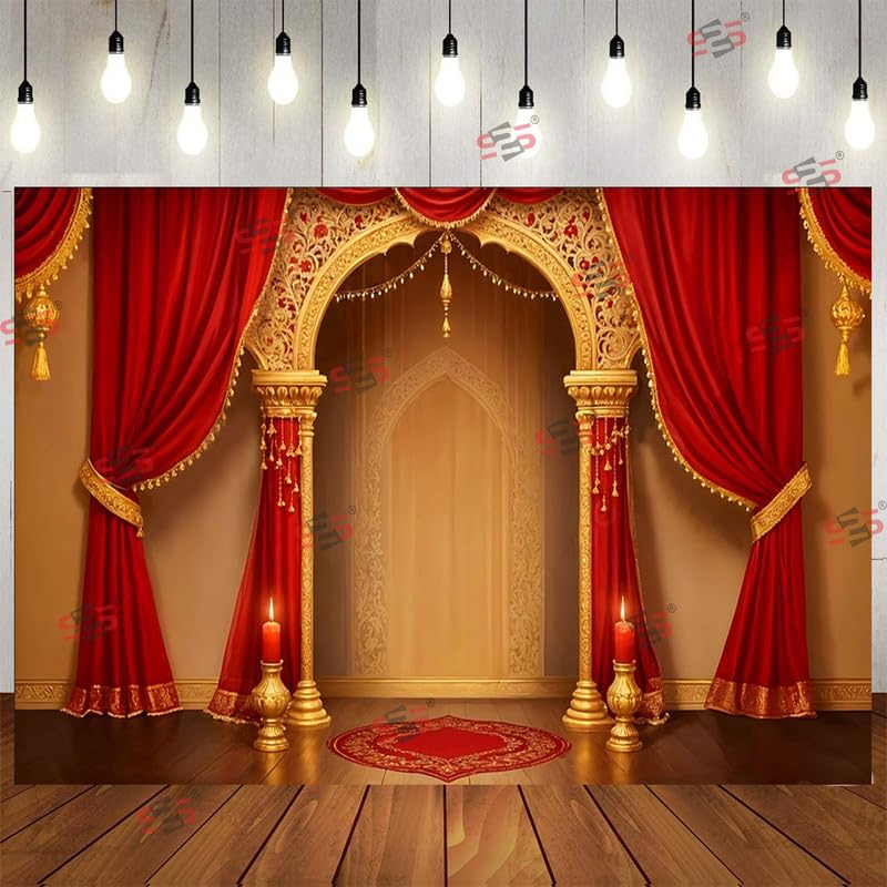 Image of S2S Red Candel Backdrop Cloth for Pooja Decoration Traditional, Background Decoration Cloth | Curtain Cloth for All Festival, Functions & Ceremonies - (5 x 8 Feet) (RED CANDEL)