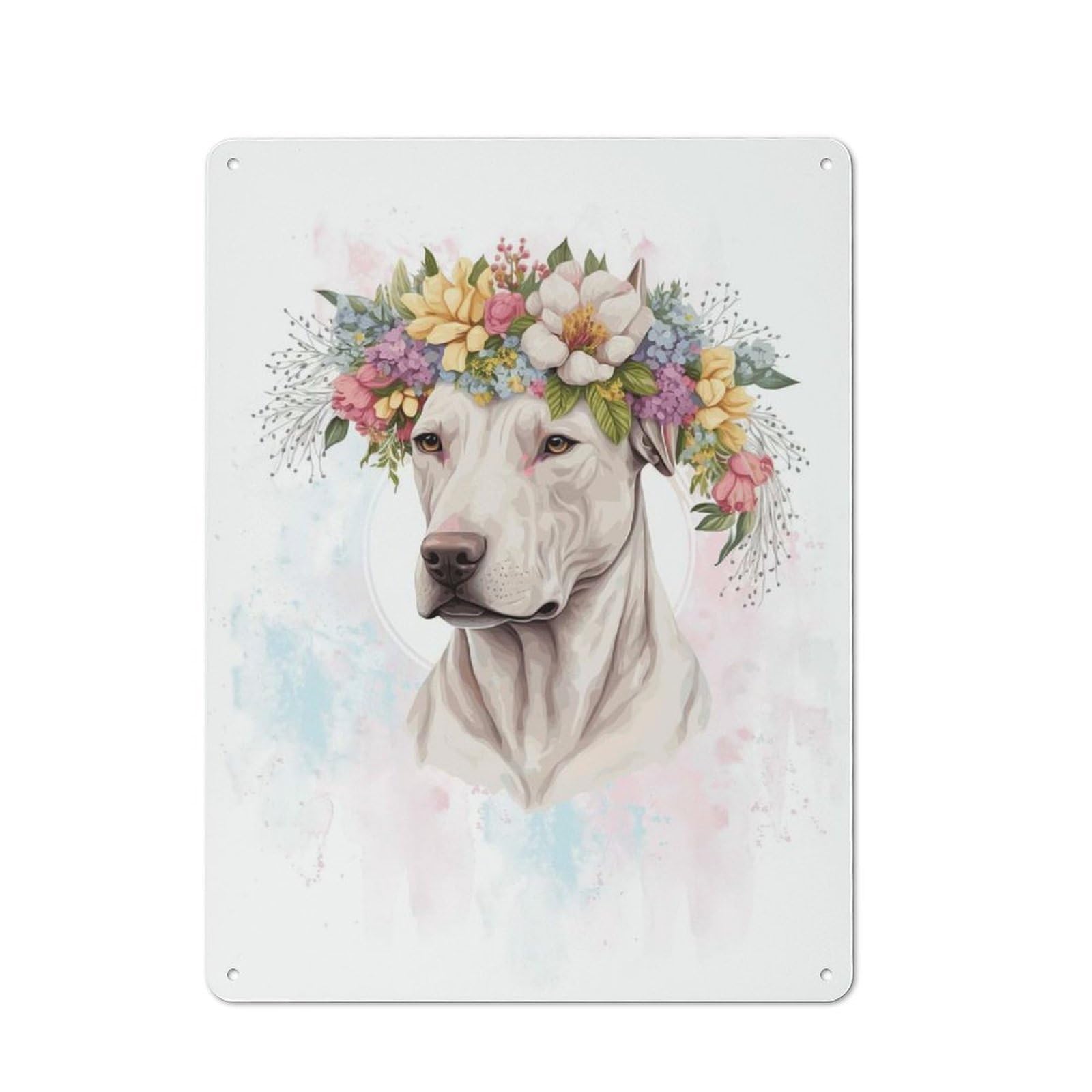 Junmoney Style-10 Floral Dogo Argentino Dog Retro Tin Wall Plaque 40X30cm For Garage Or Workshop, A Metal Wall Feature For Garages And Tool Rooms