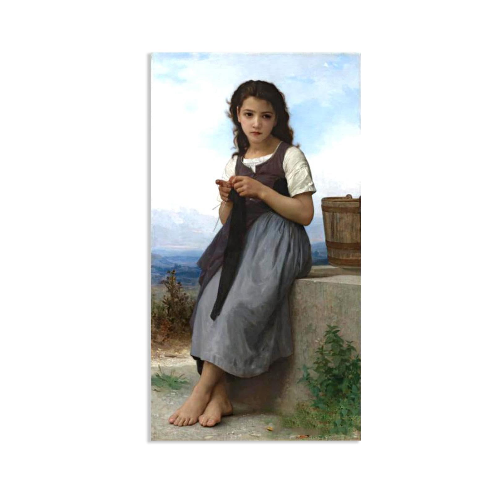 RXNHGJDS William-Adolphe Bouguereau Wall Art The Knitting Girl Classical Art Prints Picture Famous Artwork Wall Decor for Living Room Bedroom Bathroom Home Decor 90x50cm frameless