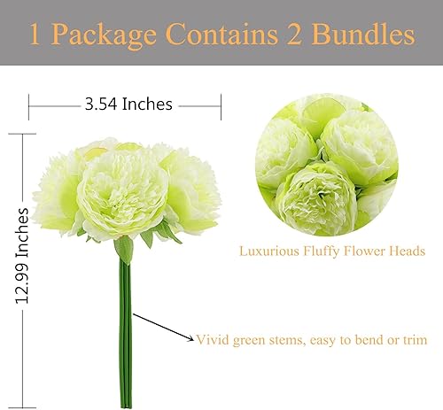 Miniatura 7 de 2 racimos de peonías artificiales, 10 cabezas de peonía de seda, ramos de flores falsas para bodas, hogar, oficina, fiesta, decoración de hotel,