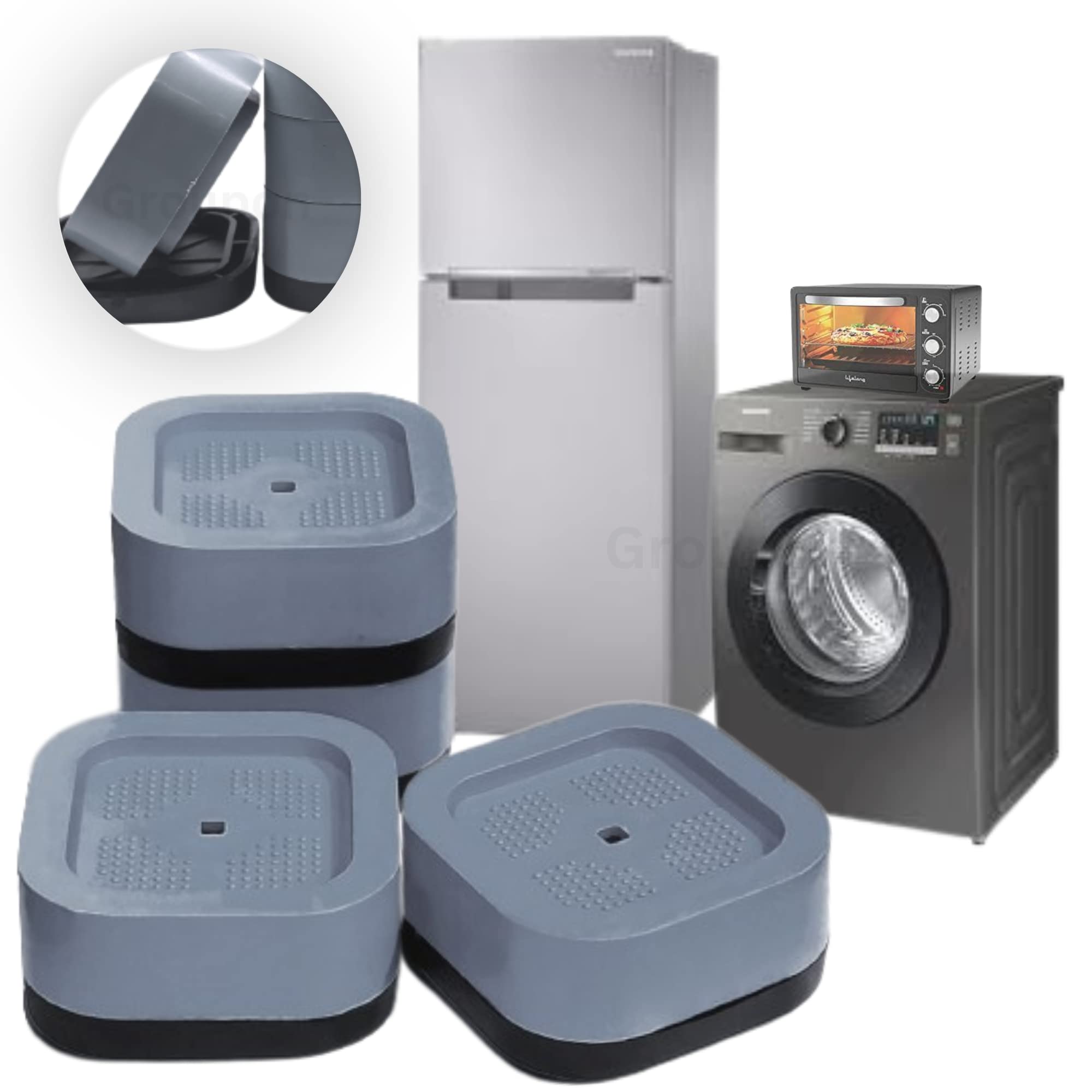 Groupon Smart Square Washing Machine Stand, Shock Absorber and Anti-Vibration Anti-Slip Feet, Washer Dryer Anti Walk Pads, Stackable Fridge Stand Leveling Furniture Lifting Base (Grey 8) (B0C4KRT795) Amazon Price History, Amazon Price Tracker