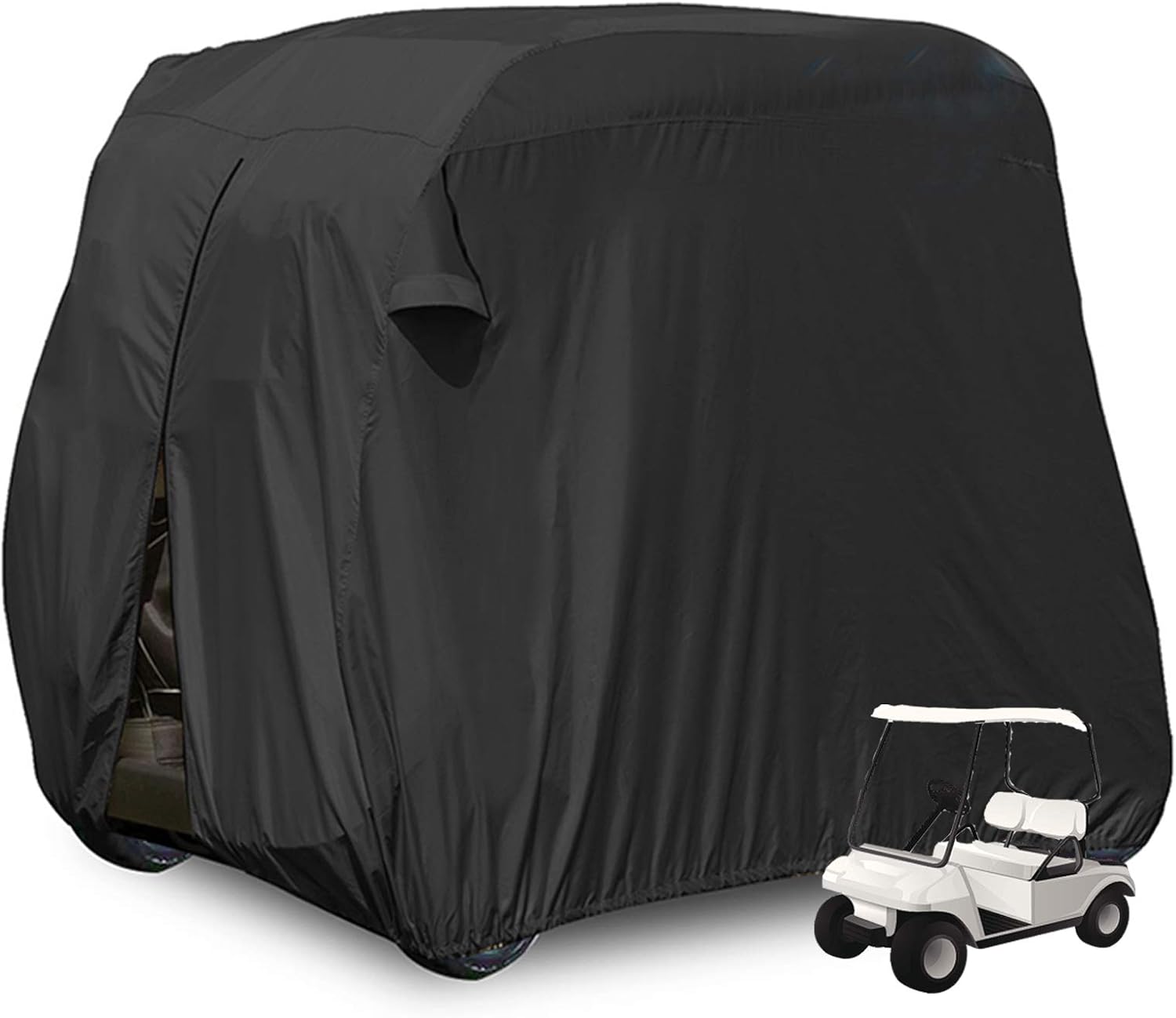 Moveland Waterproof Dust Golf Cart Cover Outdoor Accessories, Extra PVC Coating 2 Passenger Custom Cart Cover Compatible with EZ GO, Club Car, Yamaha(Black)