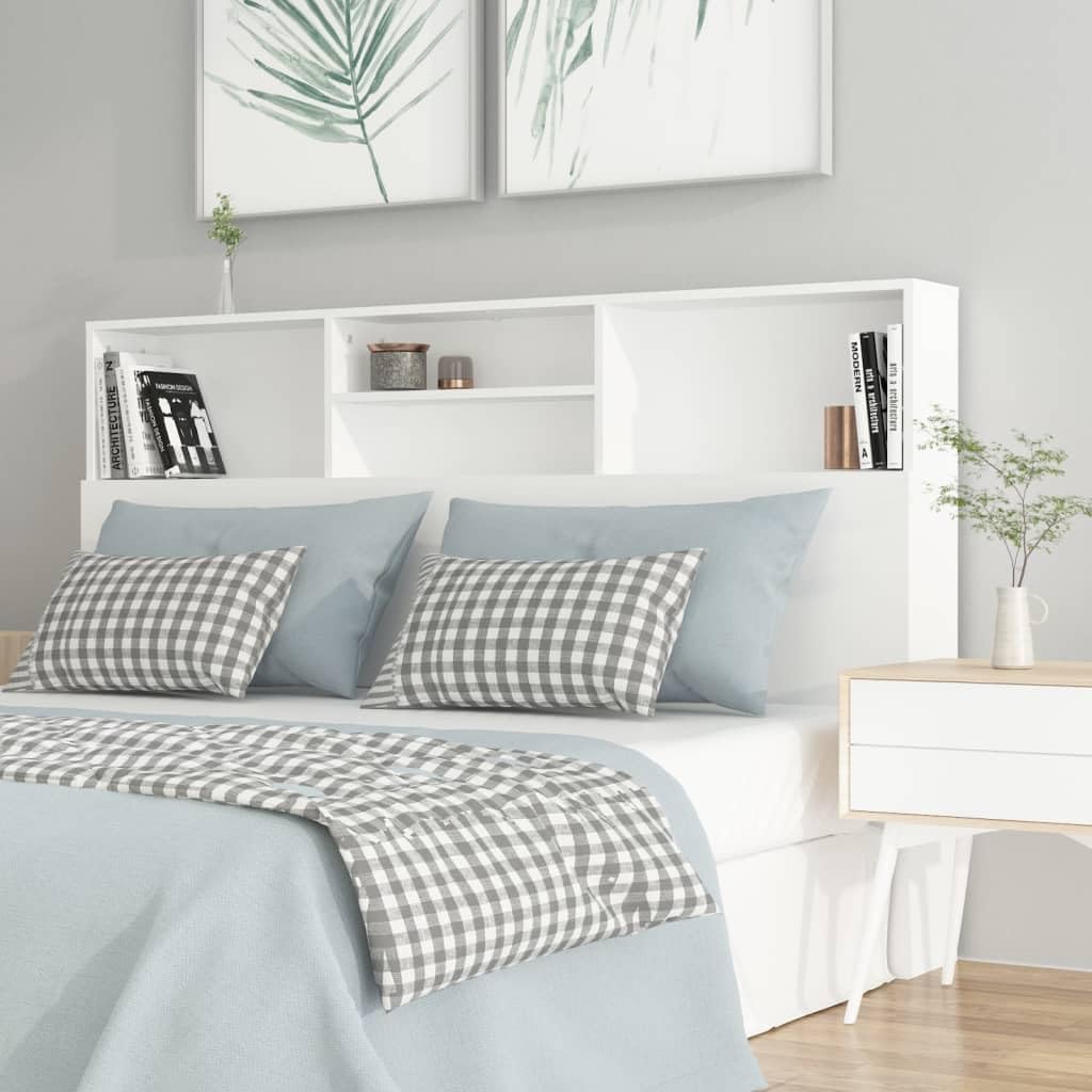 vidaXL Mueble Cabecero Armario Cabezal Almacenaje Dormitorio Habitación Mobiliario Muebles Decoración Adorno Blanco 160x19x103,5 cm