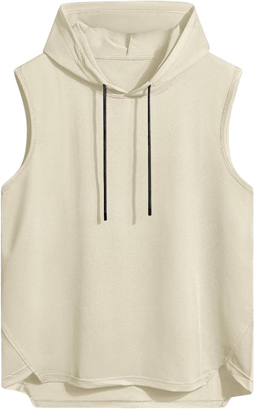 Men's Athletic Tank Tops Casual Hooded Vests with Drawstrings Lightweight Sweatshirts for Sports and Everyday