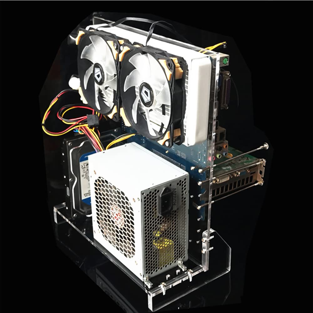 Caja De Computadora De Acrílico Transparente Retrofit DIY Soporte De Placa Base Abierta Rack De Barebones Verticales De Enfriamiento por Agua, Soporte ATX Y Inferior,Without Start Switch