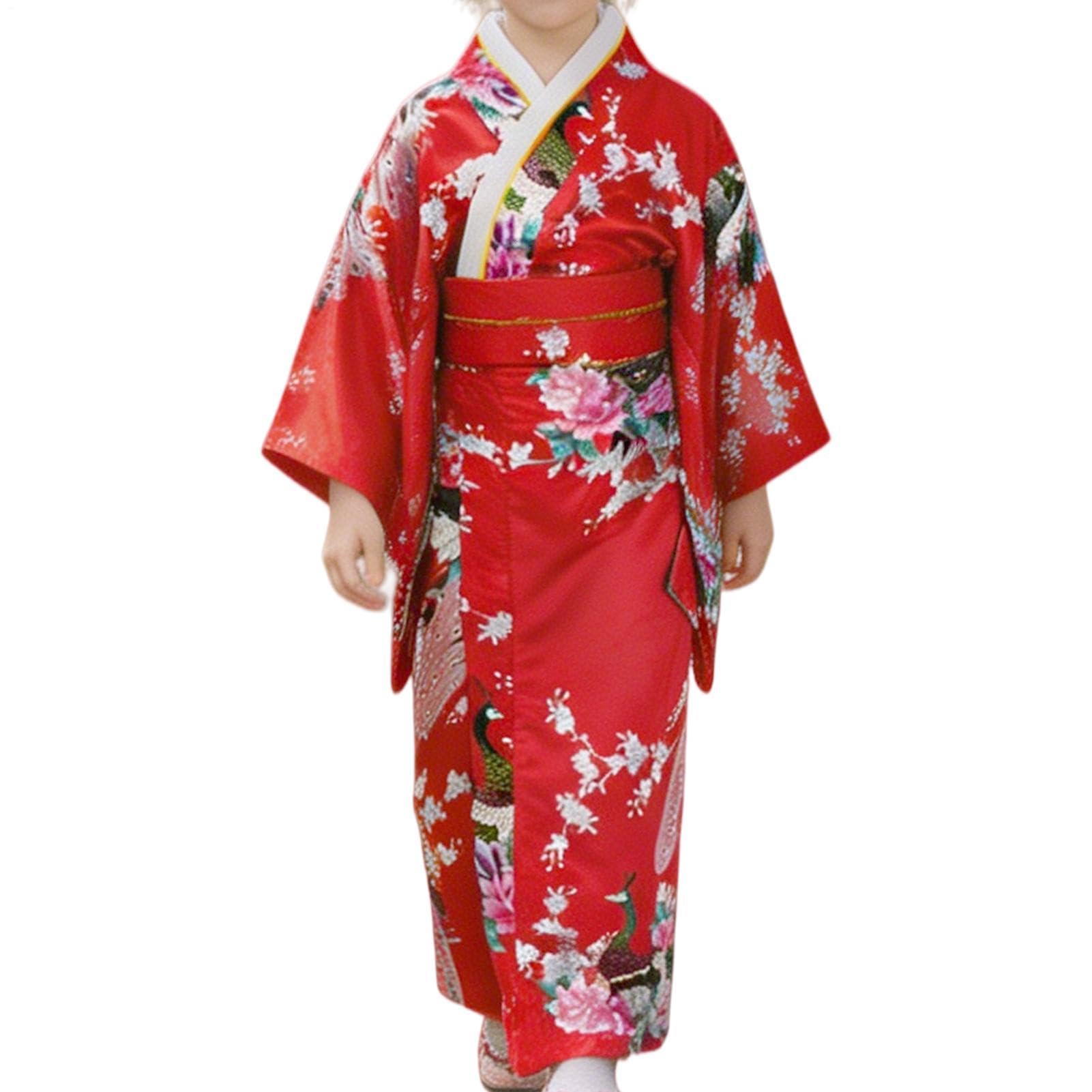 Yukata sukienka dziewczęca, tradycyjne kwiatowe nadruki, szlafrok - japoński kostium kimono dla dzieci w wieku 2-10 lat, urodziny, dramat, cosplay, wydarzenie, spotkanie
