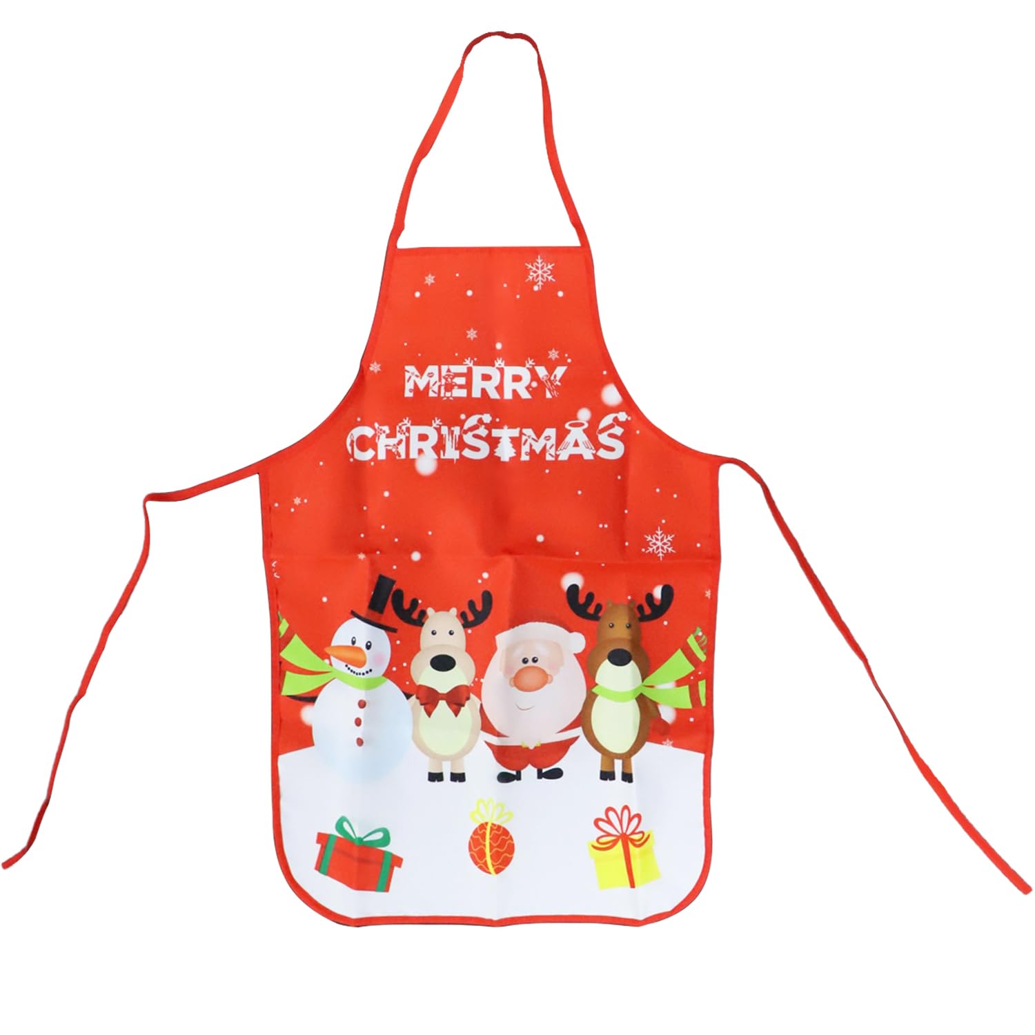 Christmas Apron, Christmas Cartoon Kitchen Apron for Xmas Party Chef Cooking, Adult Pinafore with Santa Snowman Elk Pattern for Restaurant Baking BBQ A9HSSDWQ (Red)