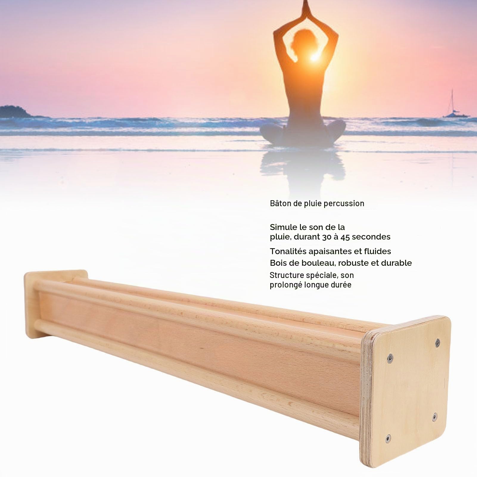 RiToEasysports Bâton de Pluie, Bâton Sonore de Pluie en Bois de Bouleau avec Bandoulière de Sac de Rangement pour la Performance en Direct de Yoga de Méditation