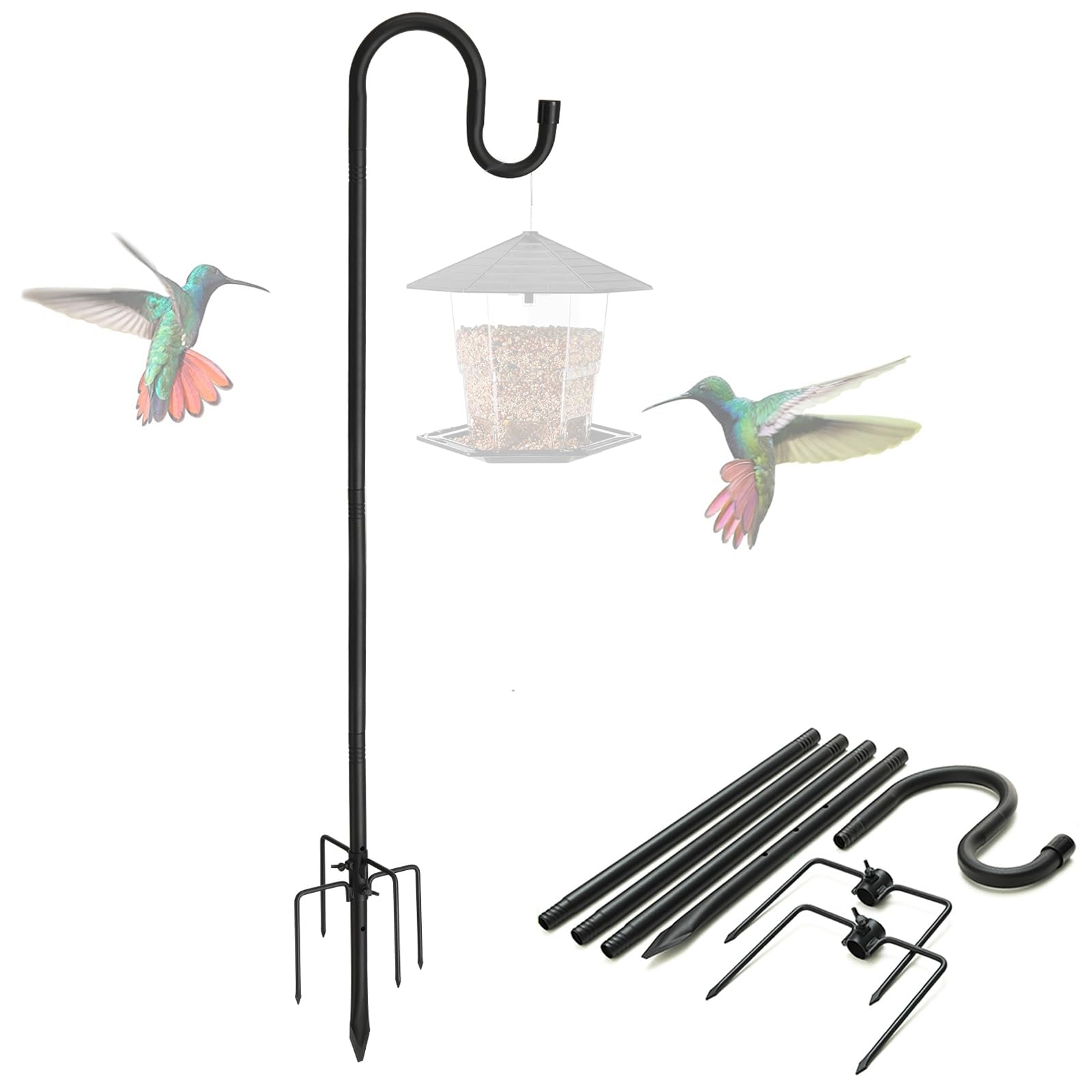 Bird Feeder Pole, 62" Shepherds Hooks for Outdoor Heavy Duty, Hummingbird Feeders Stand for Hanging Plants, No-Rust Shepherd Hook Hanger Stick with Stable 5-Prong Base for Outside Garden Yard Wedding-image-12