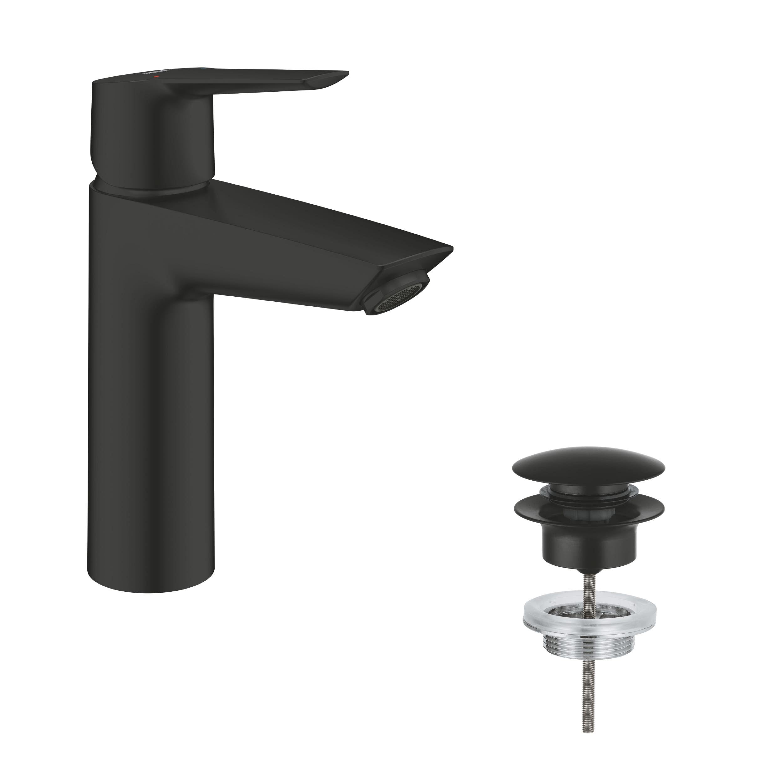 GROHE Start, Waschtischarmatur, wassersparend (Wasserhahn für das Bad, Badarmatur mit Pop-Up Ablauf, 19cm hoch, mit 3in1 Werkzeug, einfache Installation am Waschbecken), schwarz, 242042432