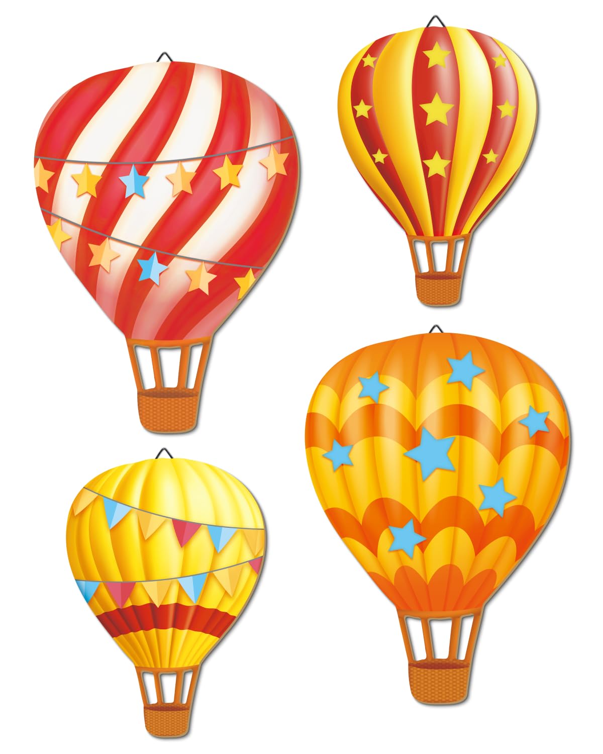 Putuo Decor 4 Pcs Hot Air Balloon Wall Decor with Triangle Hooks, MDF Wall Art for Kids’Room, Nursery Playroom Dreamy Cloud Themed Decorations Yellow