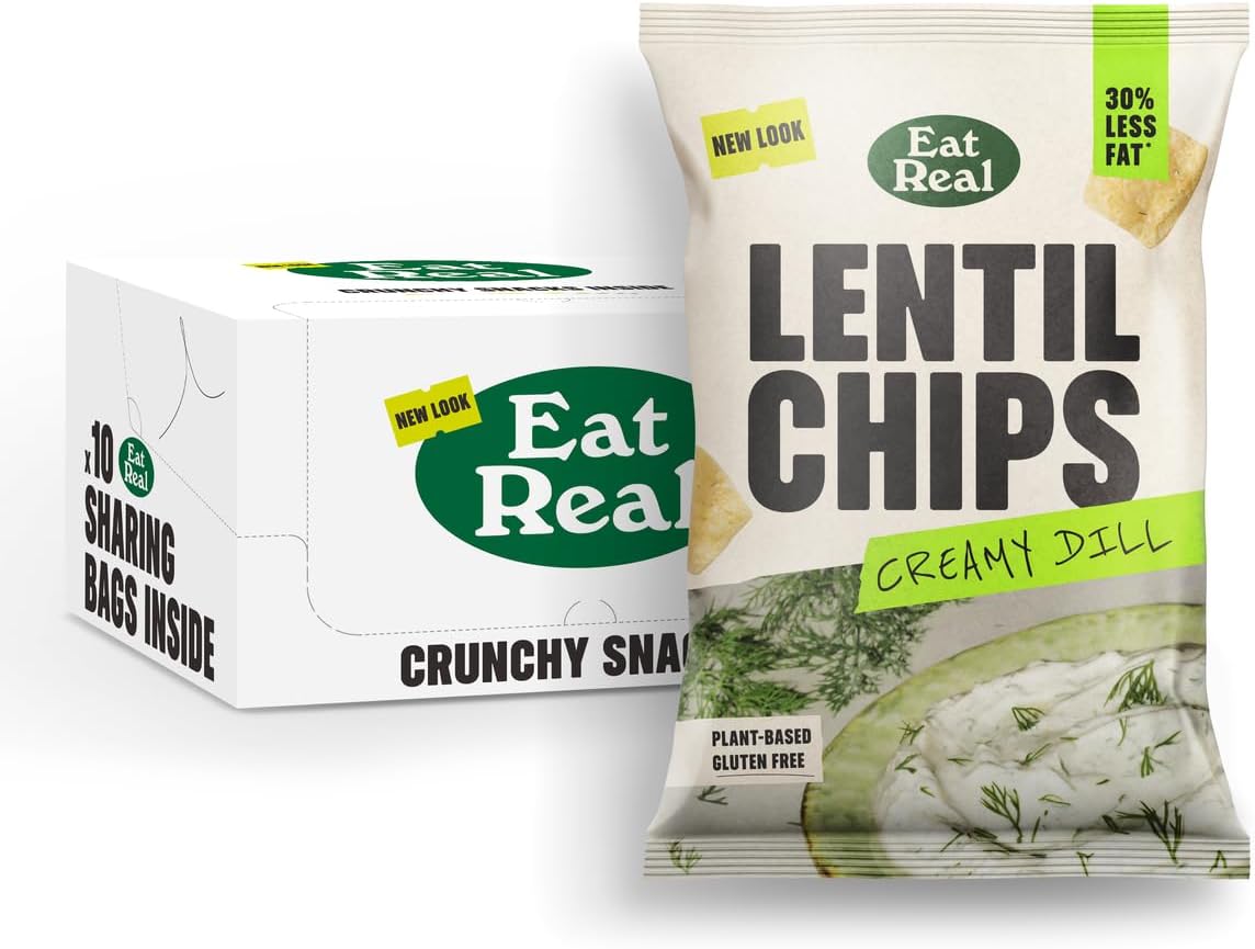 Lentil Crisps, Creamy Dill, 10 X 95g, Gluten-free Crisps Multipack, Vegan-Friendly, Healthy Snacks, 30% Less Fat, Chip Snacks