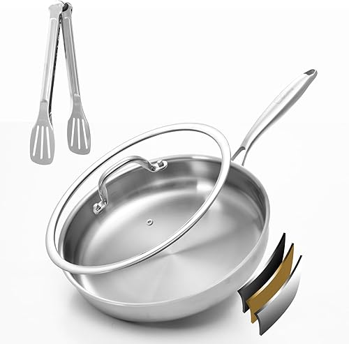 Miniatura 12 de Sartén de acero inoxidable de tres capas de 8 pulgadas, sartén pequeña para cocina de chef, apta para inducción, horno y lavavajillas, compatible