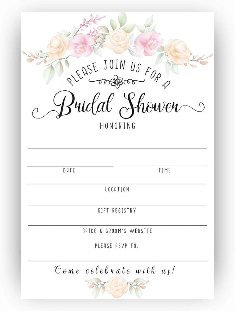 Recipe Set of 50 – Blank Bridal Shower Stationery, Simple Floral Print, Write Ingredients and Directions, 4x6 Kitchen Note Sheets, Family & Friends Cooking Supplies for Parties or Events