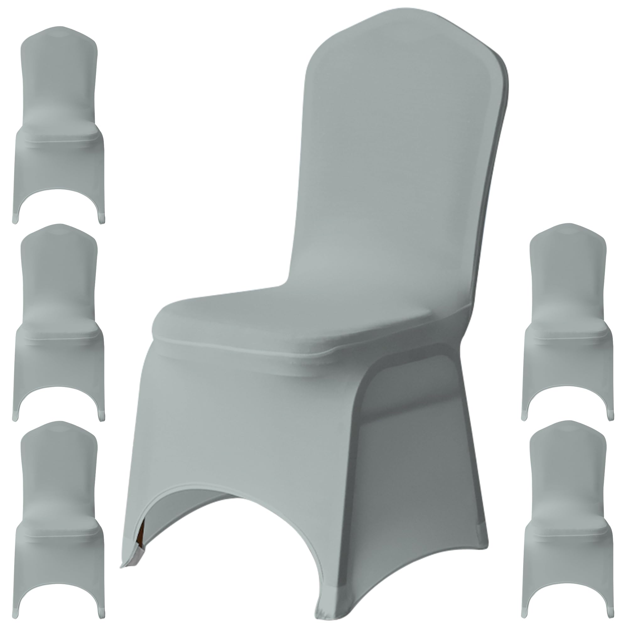 WedDecor Universal Wedding Chair Covers, 6Pcs Silver Spandex Stretch Dining Chair Slipcovers, Washable Banquet Chair Covers for Parties, Events & Celebrations — image 1