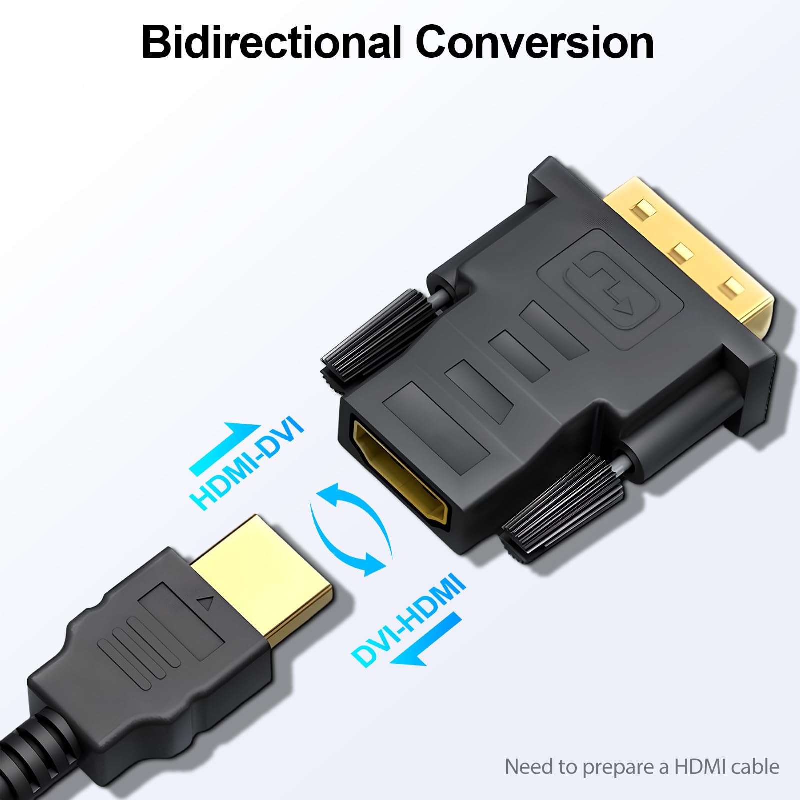 Adattatore DVI a HDMI 2 Pezzi, Bidirezionale DVI (DVI-D) Maschio a HDMI Femmina, Connettore Oro, 1920x1200 1080P@60Hz, DVI HDMI Convertitore per PC, monitor, laptop, TV, proiettore