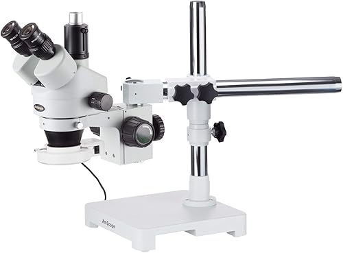 AmScope SM-3TZZ-54S Microscopio de zoom estéreo trinocular profesional, WH10x y WH20x, aumento de 3.5X-180X, objetivo de zoom 0.7X-4.5X, luz LED