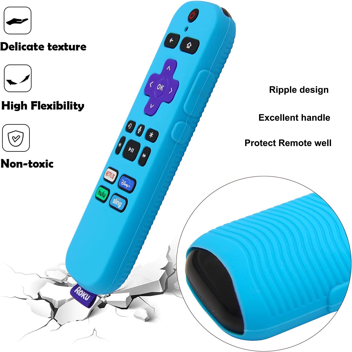 [2 Pack] Pinowu Remote Cover Suitable for Roku Voice Remote Control, Anti Slip Silicone Cover Compatible with Roku Express 4K+ 2021, Streaming Stick+ Remote (Turquoise + Green)