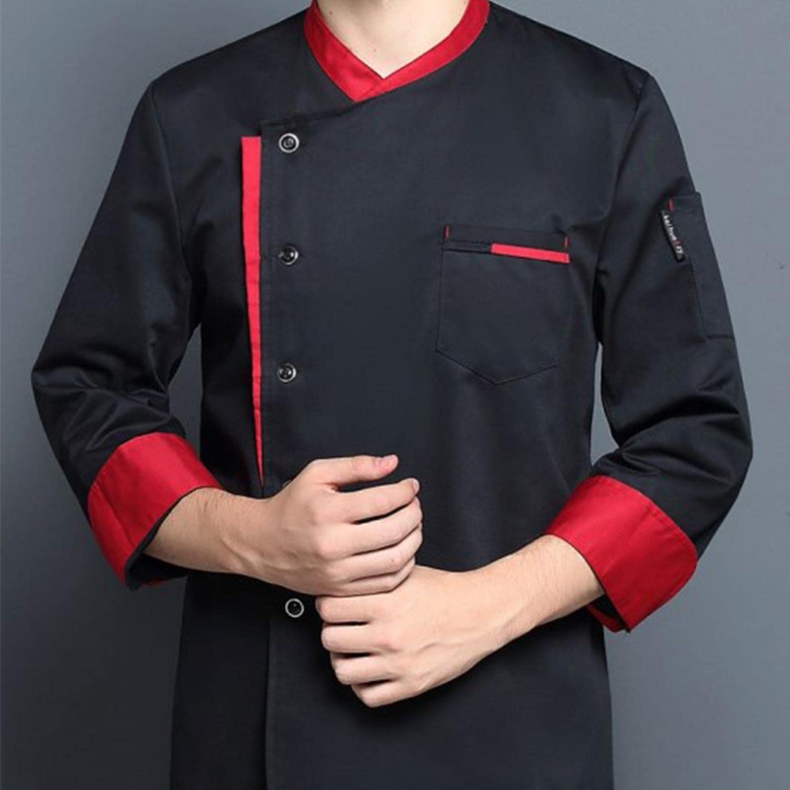 Chaqueta de Chef de Manga Larga, Abrigo, Camareros de Hotel, Uniforme de Cocina, Tops, Negro, M