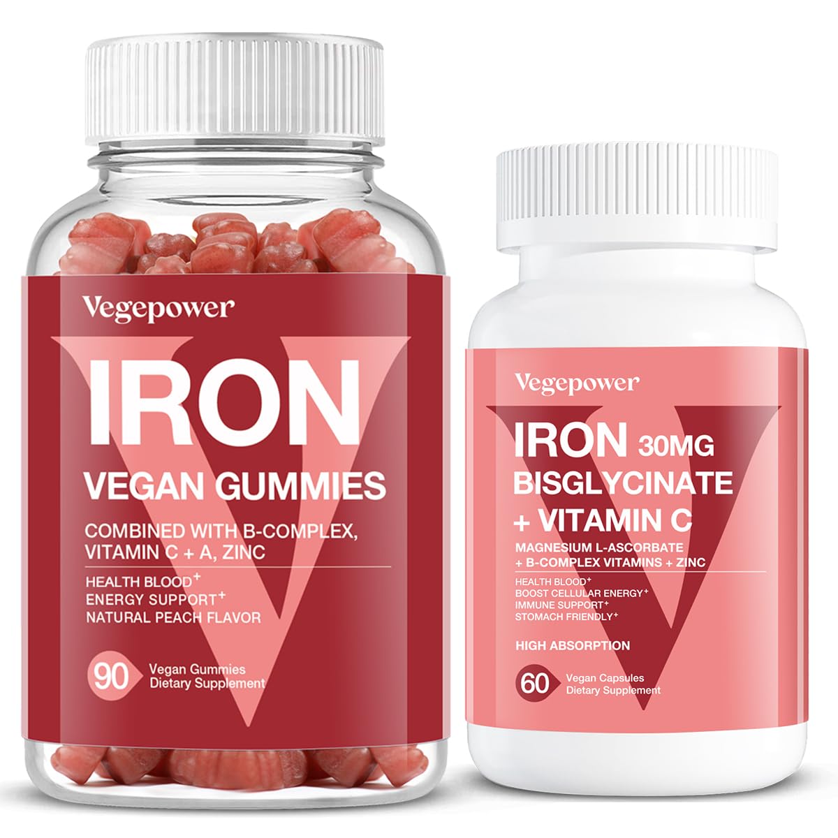 Amazon.com: VEGEPOWER Vegan Iron Gummies + Iron Bisglycinate 30MG
