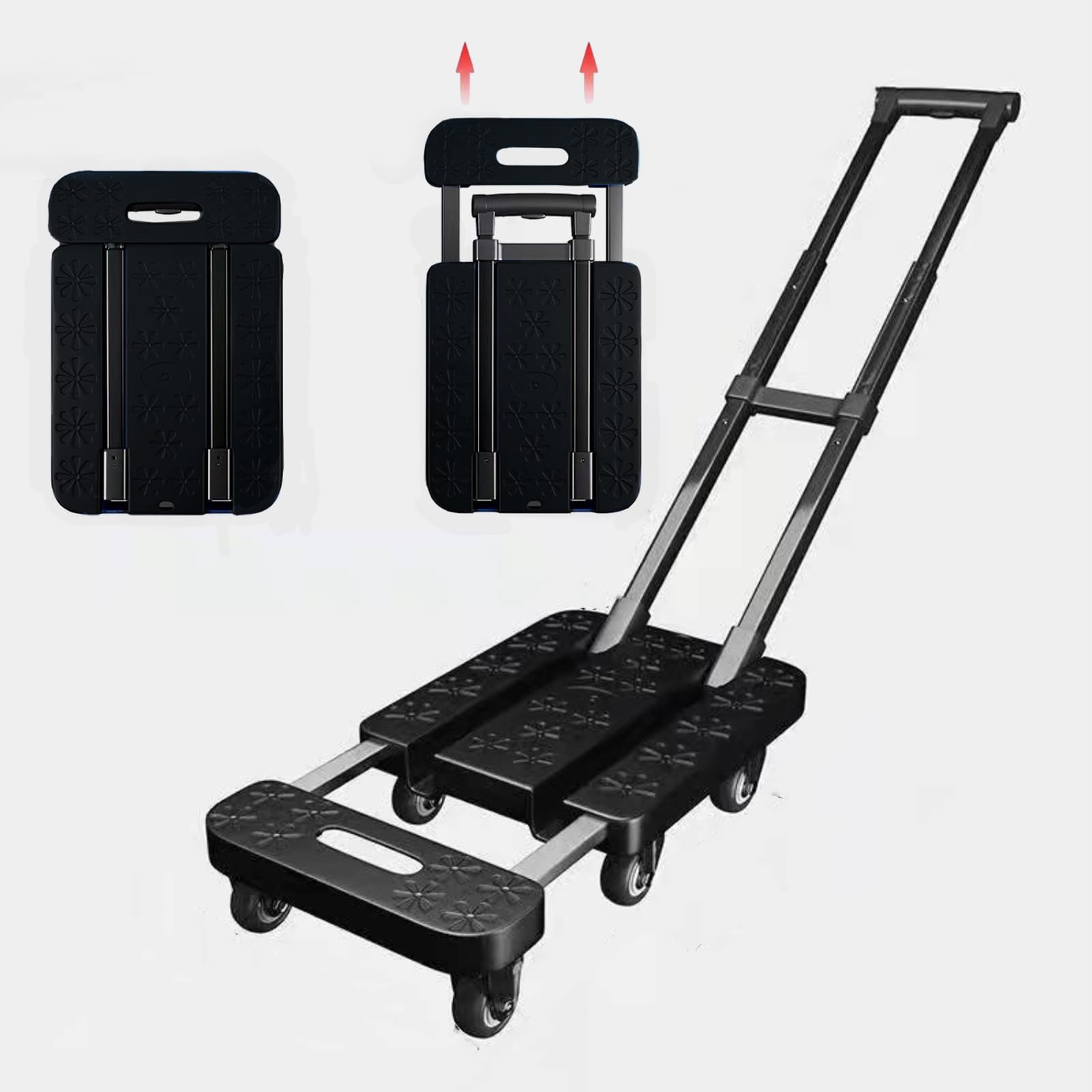 X spring Folding Hand Truck, Portable Platform Cart with 6 Wheels, Collapsible Luggage Cart, Heavy Duty Utility Trolley, Collapsible Moving Pulley Dolly for Moving, Travel, Shopping, Home, Office