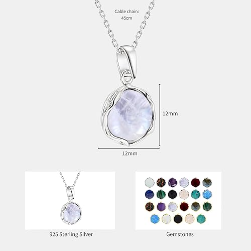 Miniatura 7 de 925 Sterling Silver Moonstone Necklace Women - Moonstone Pendant Necklace Silver- June Birthstone Necklace - Silver Jewelry for Women- Minimalist