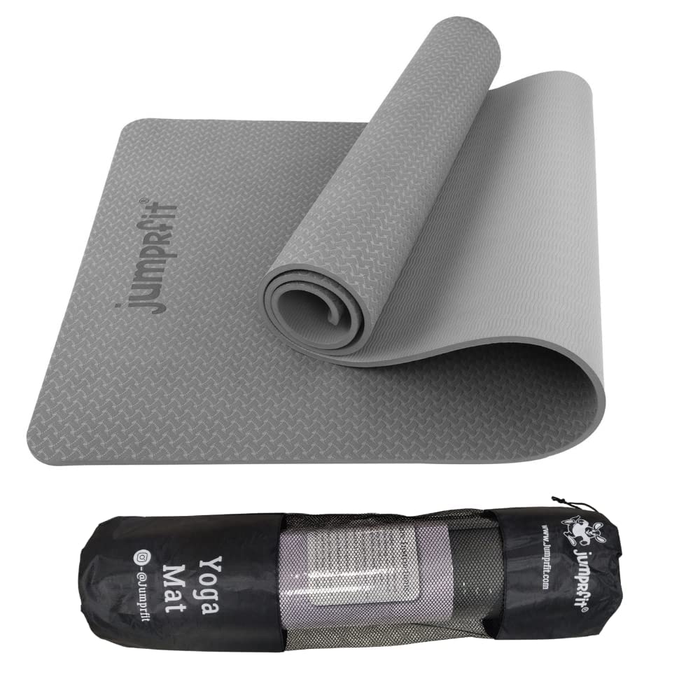 Jumprfit Yoga mat for Women and Men with Cover Bag Extra Thick Exercise mat for Workout Yoga Fitness Pilates and Meditation, Anti Tear Anti Slip (Grey, TPE 6-mm) (B09T2SXK2J) Amazon Price History, Amazon Price Tracker