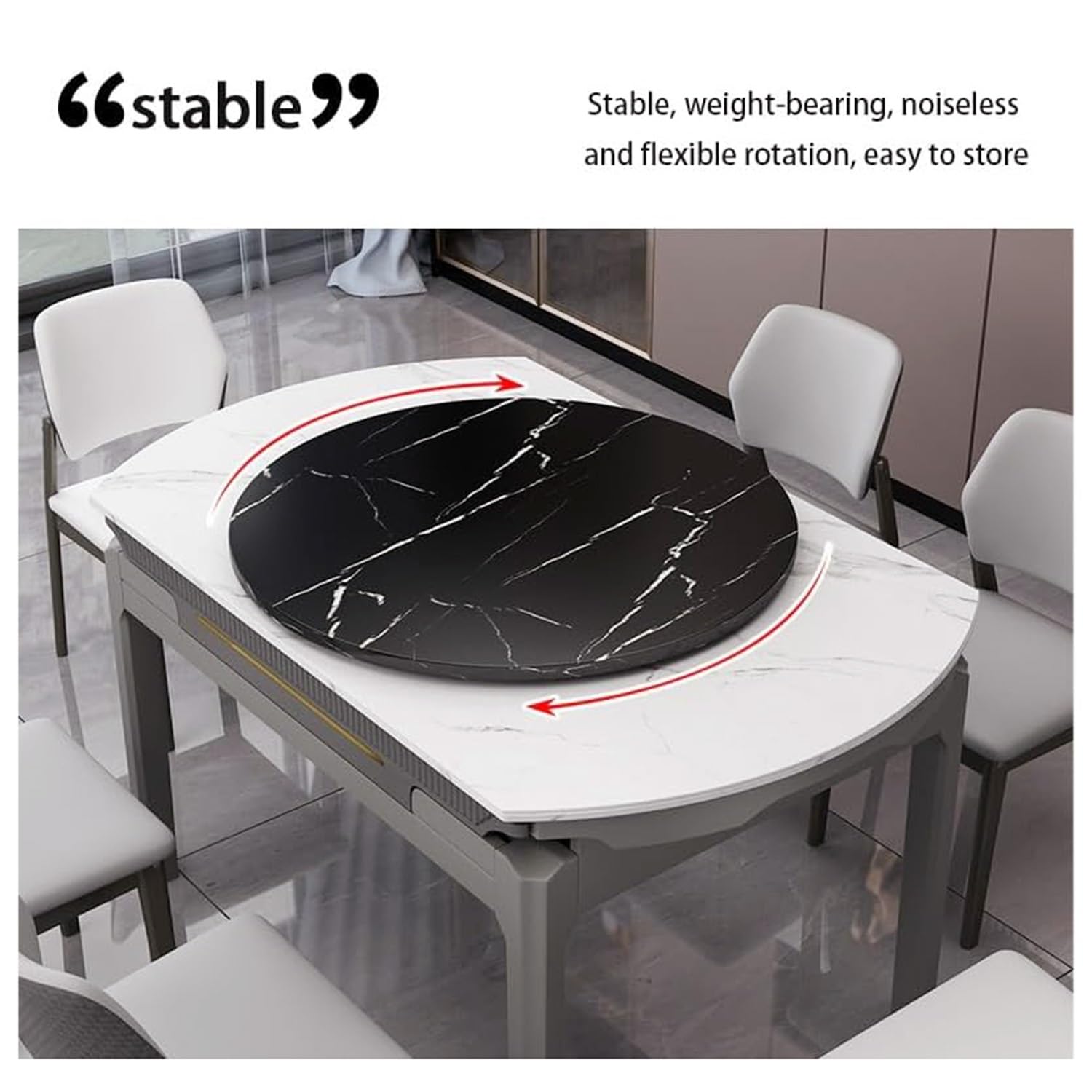 Plateau Tournant Rond pour Table de Cuisine, Plateau Rotatif en Ardoise, Plateau Tournant à Texture de Marbre, pas Facile à Vider, Diamètre 60cm / 70cm / 80cm / 90cm / 100cm(Bluish-white,90c
