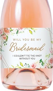Bridesmaid Mini Champagne Labels, Set of 10, Will You Be My Bridesmaid and Maid of Honor, Floral Wine Stickers for Bridal Shower, Barchelorrete Party, or Bridesmaid Proposal…