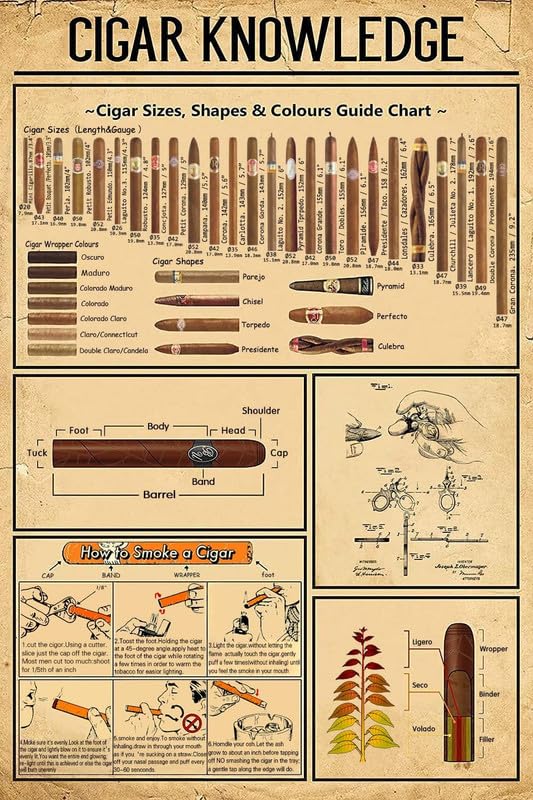 Retro Metal Tin Sign - Vintage Art Poster Plaque Cigar Knowledge Poster For Home Living Room Kitchen Cafe Bar Wall Decor Signs Metal Tin Sign 8x12 Inch