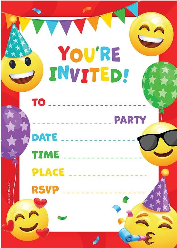 32 Emoji Party Invites - Kids Childrens Birthday Party Invitations with Envelopes  Designed and Printed in the UK