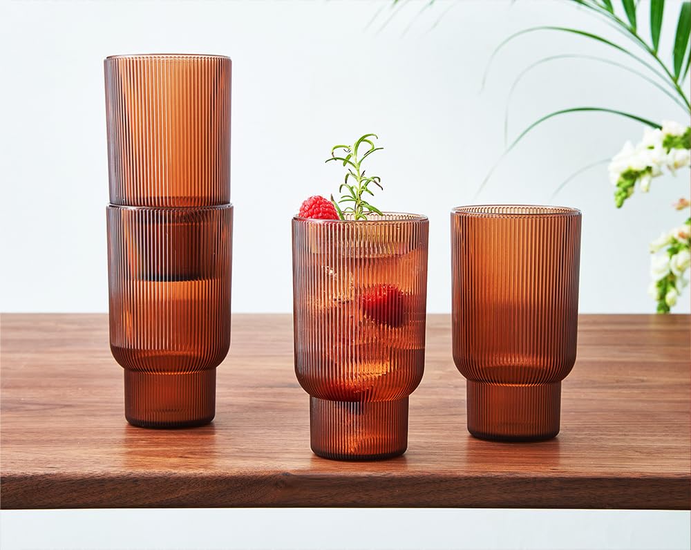 Amazon.com: Shatterproof Acrylic Tall Drinking Glasses Set, European Style,  Dishwasher Safe, Ribbed | Set of 4 | Fluted Tritan, Unbreakable BPA-free  Plastic, Reusable Stackable Glassware 14.5oz - Burnt Orange: Home & Kitchen