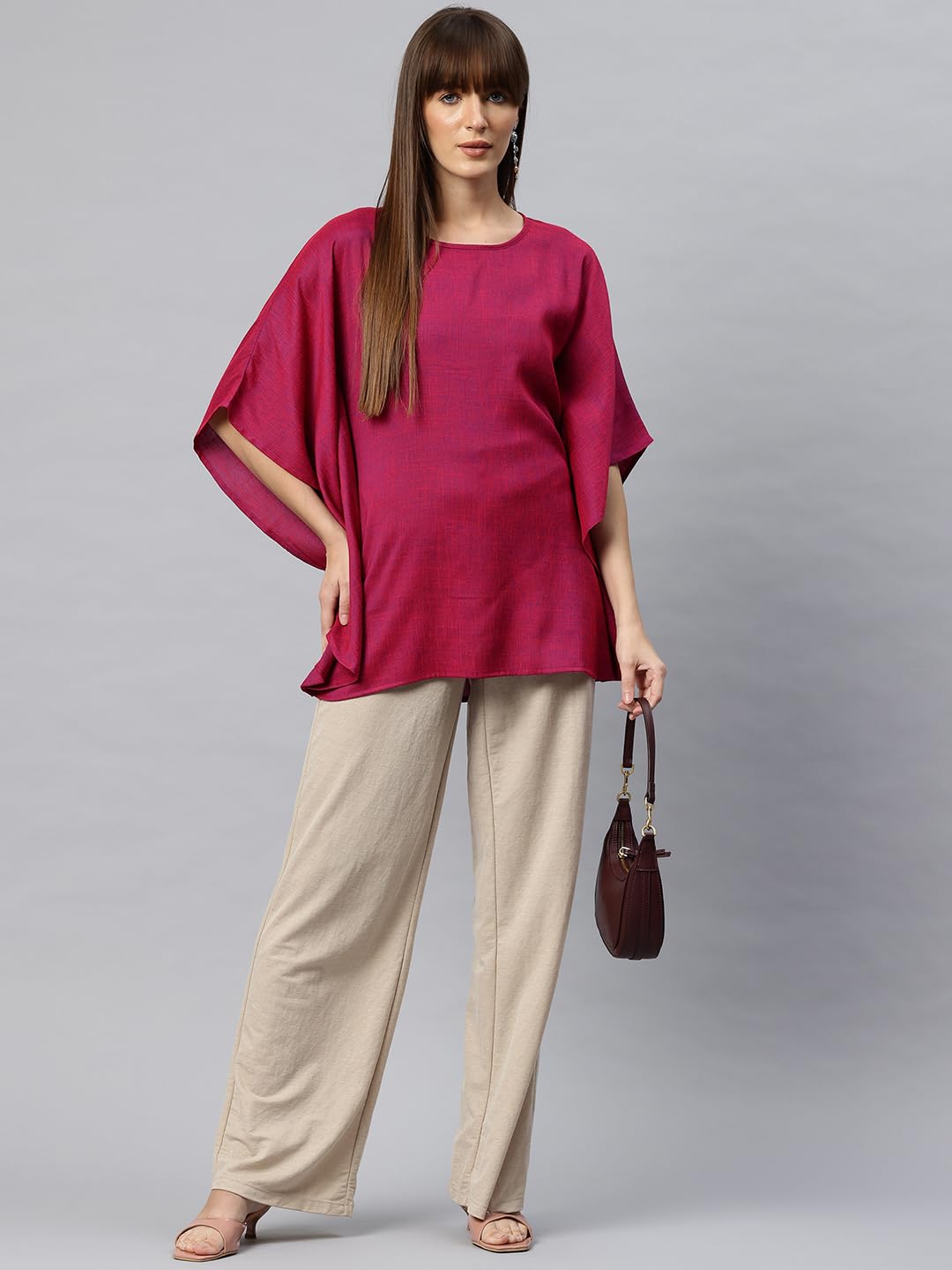 Cottinfab Pink Solid Kaftan Top with Kimono Sleeves 3