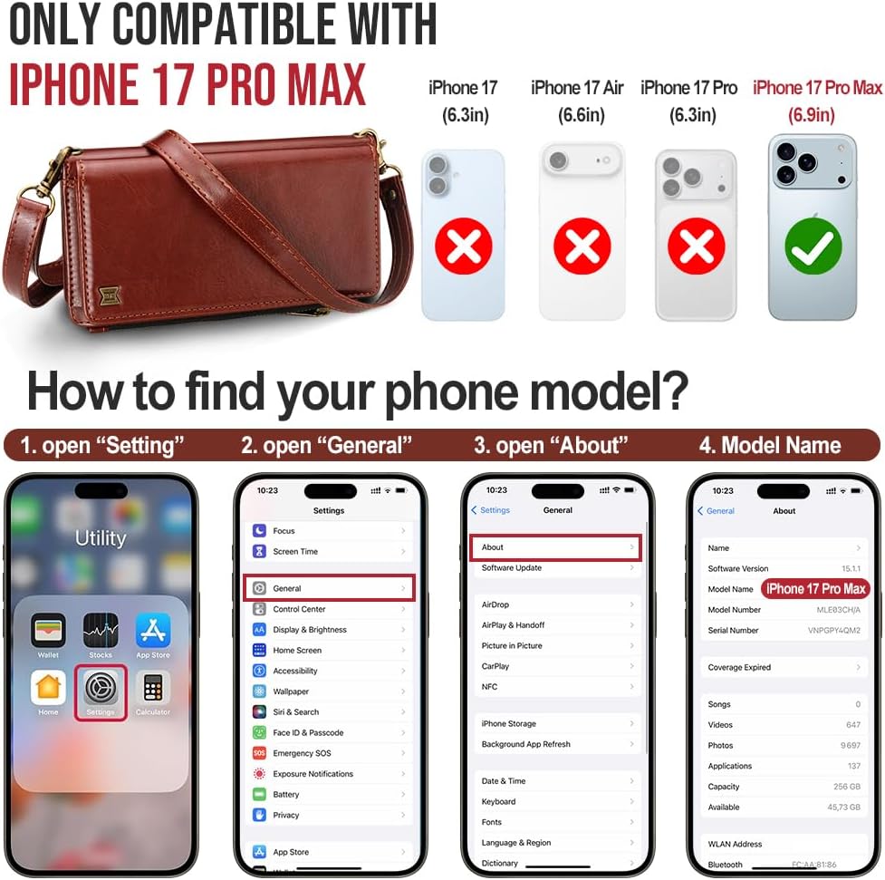 for iPhone 17 Pro Max Wallet Phone Case with 8 Card Holder,RFID Blocking | PU Leather | Kickstand | Flip | Wrist Strap&Shoulder Strap | Shockproof | Zipper Wallet | Women Men | 6.9" | Brown - Image 2