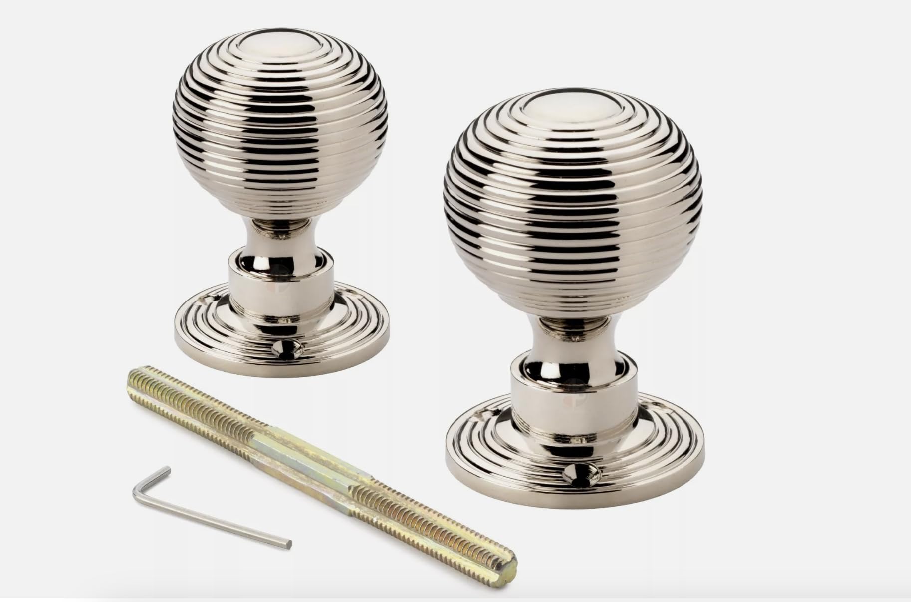Ab Hardware Polished Nickel 1 Pair Of Beehive Rim Mortice Reeded Door Knobs Knob Pair Solid