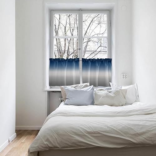 Miniatura 6 de Juego de cenefas y niveles de cortina de cocina azul y gris, con bolsillo para barra, juego de 3 piezas, color degradado gradual y moderno, para