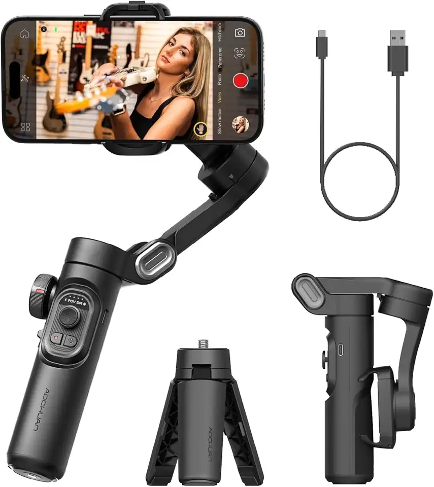 Gimbal Estabilizador Portátil de 3 Eixos com Tripé de Aderência para Celular,Estabilizador cardan Mobile para iPhone16 15 14 13 12 Pro Max&Android-Smart XE