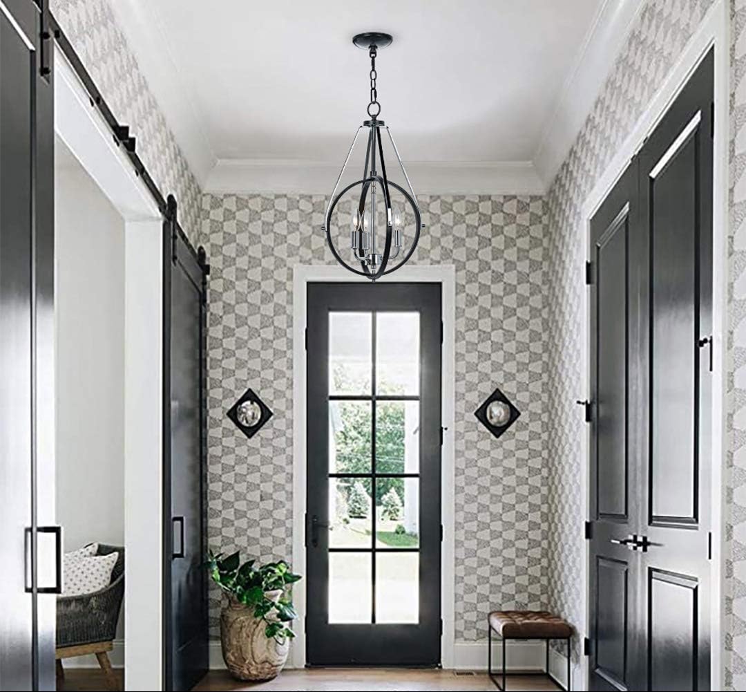 Black Friday - 40% OFF MOTINI Modern Orb Chandelier Foyer Light Fixture Metal Sphere Rustic Pendant Light for Entryway Kitchen Dining Room Hanging Lighting Fixtures, Black and Silver Chrome Finish, 21x13.5x13.5 🛒 Crazy Deals MOTINI Modern Orb Chandelier Foyer Light Fixture Metal Sphere Rustic Pendant Light for Entryway Kitchen Dining Room Hanging Lighting Fixtures, Black and Silver Chrome Finish, 21x13.5x13.5