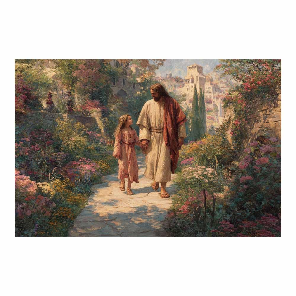 ZAMAEIU Christ Religions Canvas Wall Decor Accompanying thes child Modern Abstract Religious Posters Prints for Living Room Bedroom Church Home Decoration(green)-80x120cm Unframed