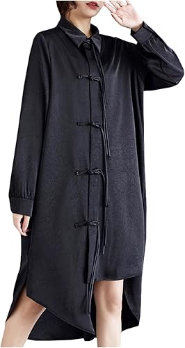 リブドロア　黒のロングシャツワンピース サイズ38 セール】 〔 +サイズ 〕 トリアセサテンフロント プリーツシャツ