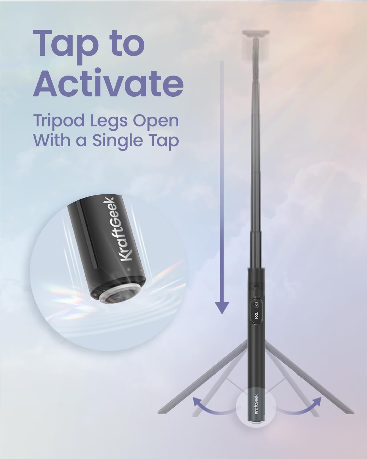 KraftGeek Treppiede magnetico per iPhone MagSafe - 66 '' Selfie Stick automatico con telecomando, treppiede portatile per registrazione video, viaggi, vlogging (nero)