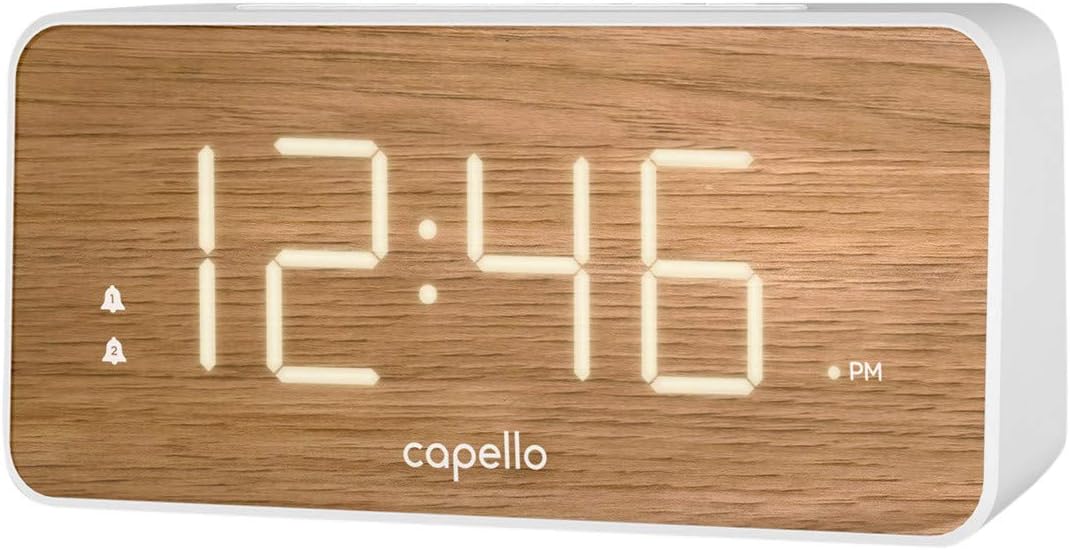 Capello Extra Large Display Digital Alarm Clock White/Pine