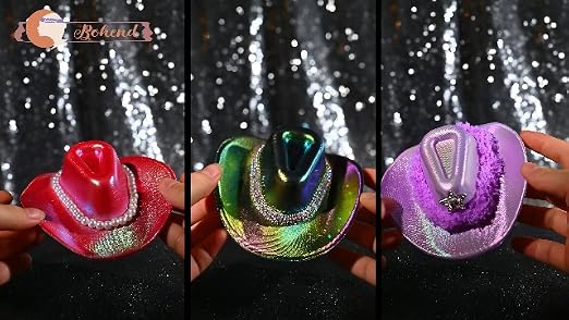 Bohend Mini Star Western Cowboy Hats Furry Glitter Cowgirl 