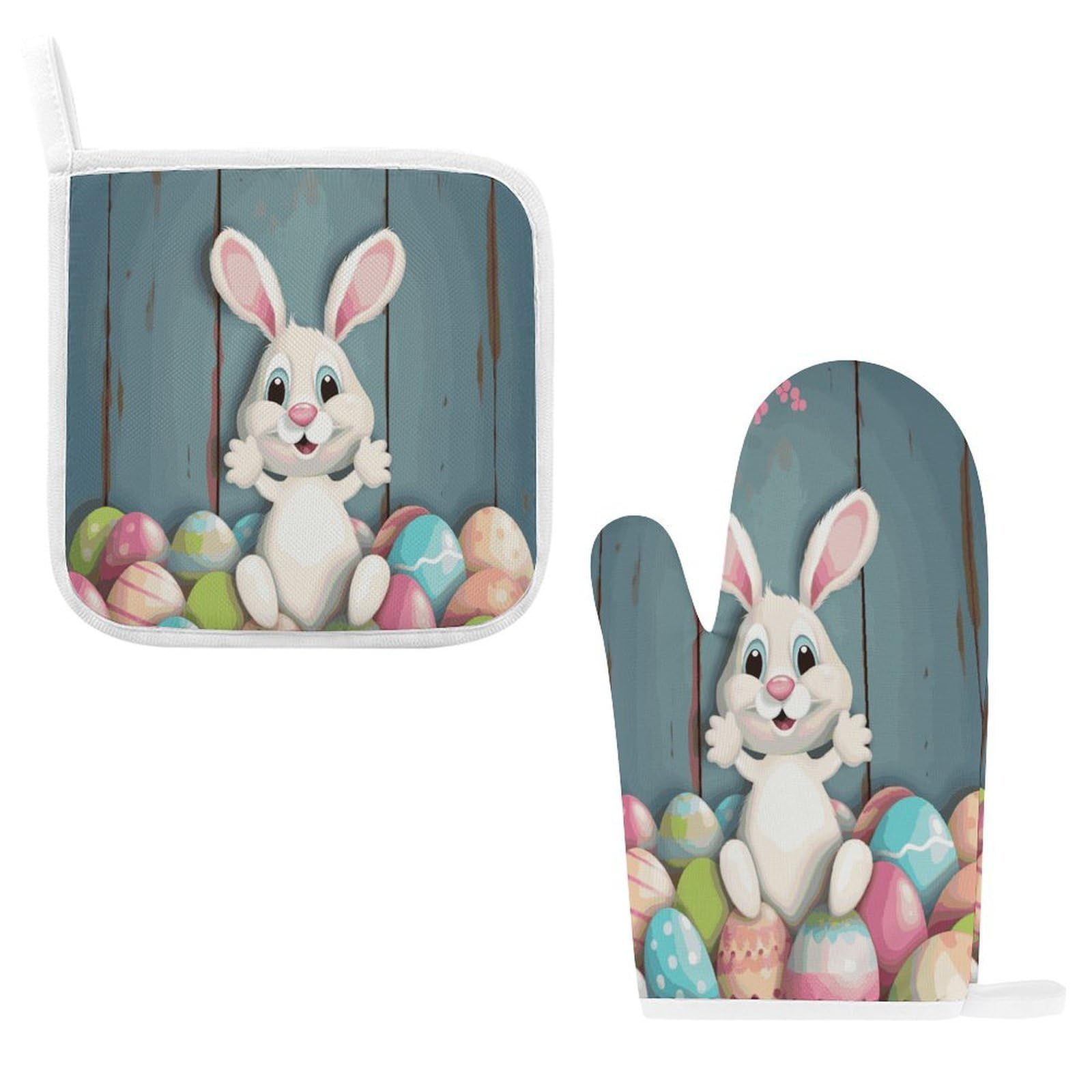 Btcowzrv Style Happy Easter Eggs Bunny Tail Oven Mitts And Pot Holders 2Pcs Set