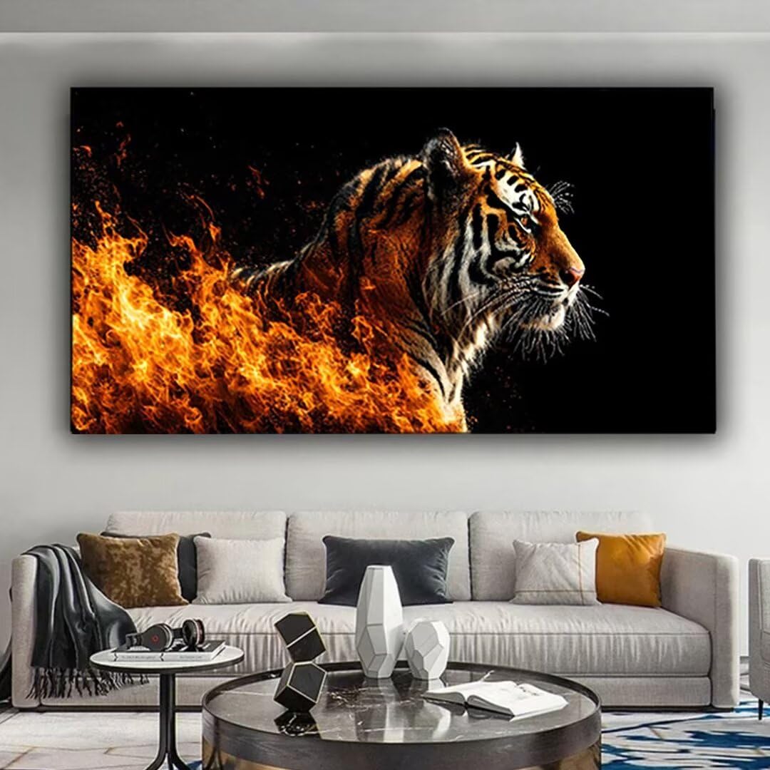 Wanziho Tier DIY Malen Nach Zahlen Erwachsene Tiger Malen Nach Zahlen Bild, Malen-Nach-Zahlen Erwachsene Groß DIY ölgemäLde Kit für Anfänger, Knitterfreie Leinwand 60x120cm (Ohne Rahmen) 1-v